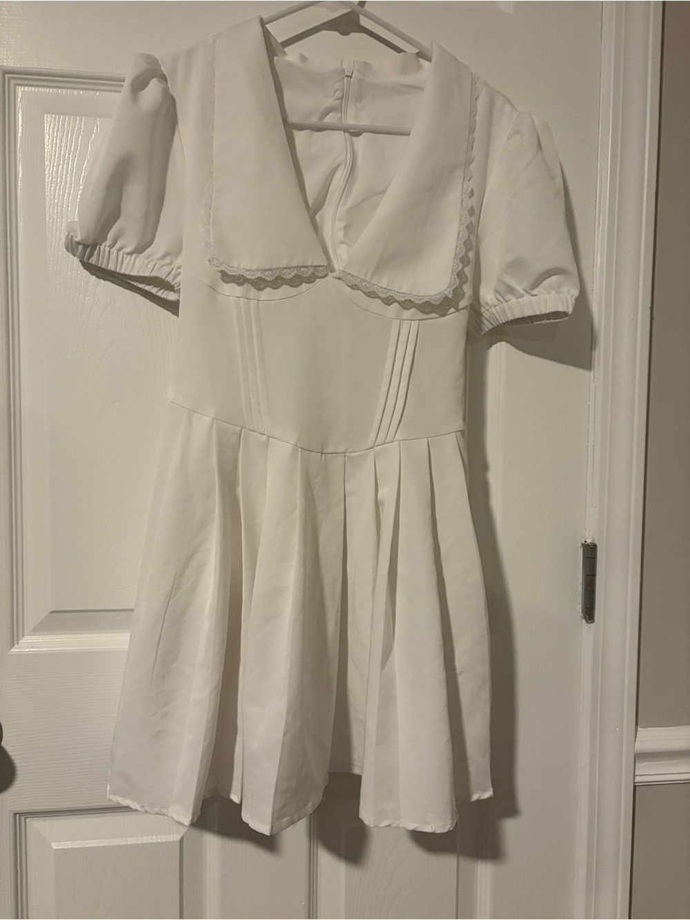 Girls White Pleated Sailor Collar Dress